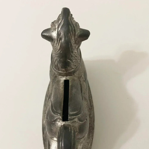 Vintage Rocking Horse Piggy Bank Silver Plated Coin Bank Made In Hong Kong - Picture 6 of 16